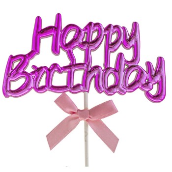 Topper per torta scritta "Happy Birthday" Cm. 20 - Pink