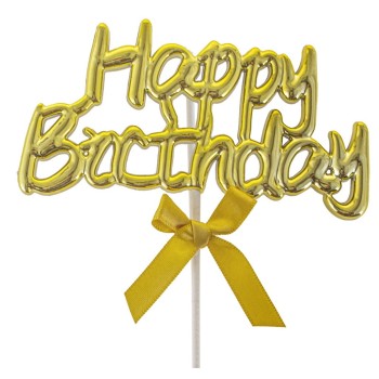 Topper per torta scritta "Happy Birthday" Cm. 20 - Gold