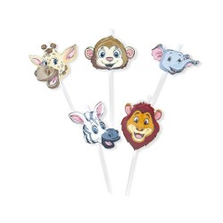 Candeline per torta picks Cm. 8 - Animali della giungla - Blister 5 pz