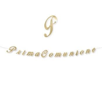 Festone scritta italic "Prima Comunione" Oro metal Cm. 300x15
