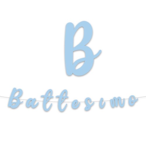 Festone scritta italic "Battesimo" Celeste Cm. 300x15