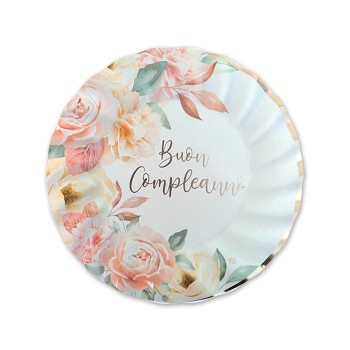 Piatti carta cm. 20 "Buon Compleanno" Rosa Gold - Confezione 8 pezzi