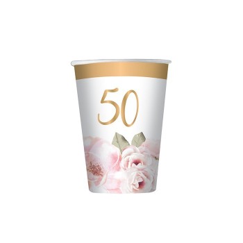 Bicchieri carta cc. 200 "50° Anniversario" Floral - Confezione 8 pezzi