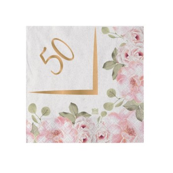 Tovaglioli carta cm. 25x25 "50° Anniversario"  Floral - Confezione 20 pezzi