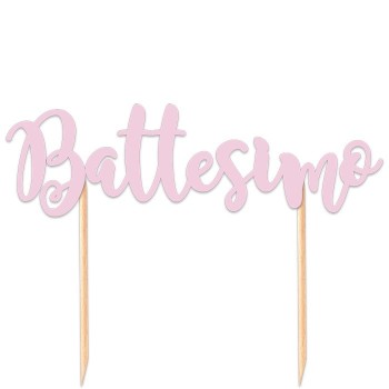 Cake topper scritta Italic Cm. 20x13 Battesimo rosa
