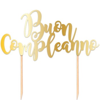 Cake topper scritta Italic Cm. 20x17 Buon Compleanno Oro