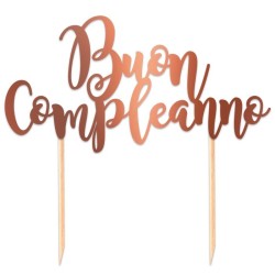 Cake topper scritta Italic Cm. 20x17 Buon Compleanno Rosa Gold