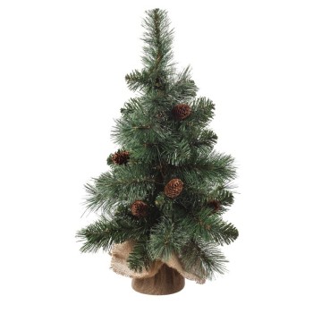 Albero di Natale con base legno e pigne Cm. 30x62