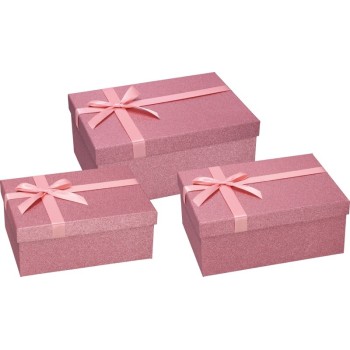 Set 3 scatole rettangolari con nastro - Cm. 28x20x12 - 25x18x11 - 22x16x9 - Rosa