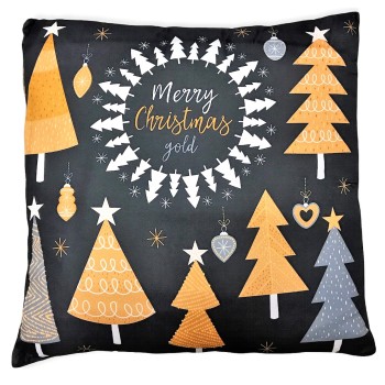Cuscino quadrato natalizio in tessuto Cm. 45x45 "Merry Christmas Gold Black"