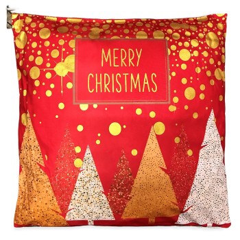 Cuscino quadrato natalizio in tessuto Cm. 45x45 "Merry Christmas Red Gold"