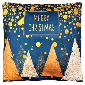 Cuscino quadrato natalizio in tessuto Cm. 45x45 "Merry Christmas Blue Gold"
