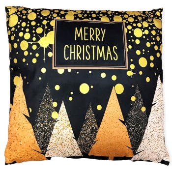 Cuscino quadrato natalizio in tessuto Cm. 45x45 "Merry Christmas Black Gold"