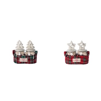 Set 2 barattoli vetro con coperchio e cestino scozzese Cm. 17x8x17 - Colori assortiti