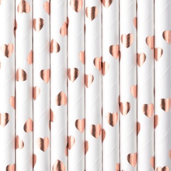 Cannucce carta con cuori Light Rosa Gold - Blister 10 pezzi