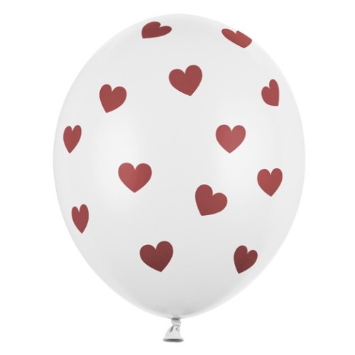 Palloncini in lattice Strong Cm. 30 - Bianchi con cuori rossi - Confezione 50 pezzi