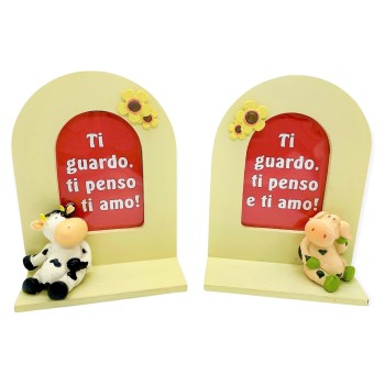 Portafoto resina 3D "Ti guardo, ti penso e ti amo!" - Formato foto Cm.8,4x5,5 - Soggetti assortiti