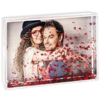 Portafoto crystal con cuori rossi interni Cm. 10x15