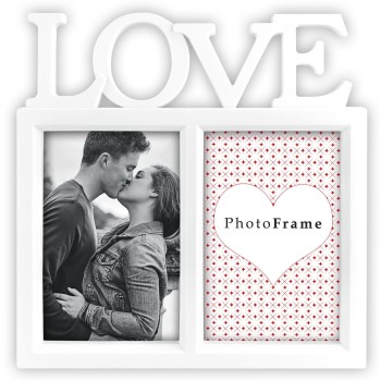 Portafoto multifoto Cm. 23x23 Love bianco - Foto cm. 10x15