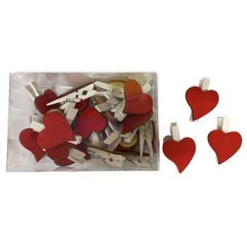 Molletta legno bianca con cuore rosso Cm. 5 - Confezione 24 pezzi