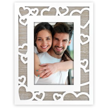 Portafoto legno "Hearts" bianco Cm. 23x18 - Foto cm. 10x15