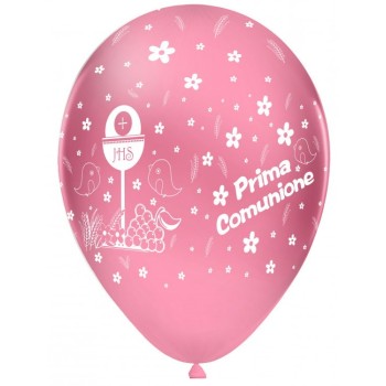 Palloncini lattice 11"/12" Globo "Prima Comunione" rosa - Blister 10 pz