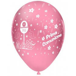 Palloncini lattice 11"/12" Globo "Prima Comunione" rosa - Blister 10 pz