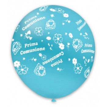 Palloncino lattice 5" Cm. 12 - Stampa "Prima Comunione" celeste - Blister 100 pezzi