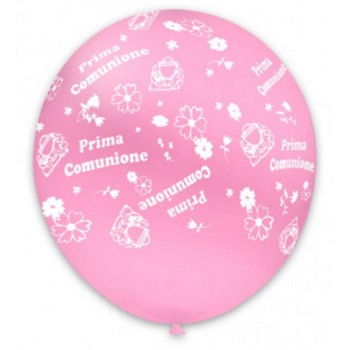 Palloncino lattice 5" Cm. 12 - Stampa "Prima Comunione" rosa - Blister 100 pezzi