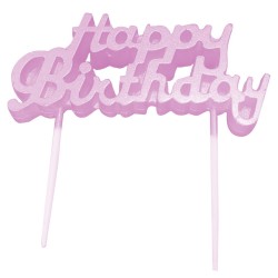 Candelina per torta scritta Happy Birthday 3D - Baby Pink