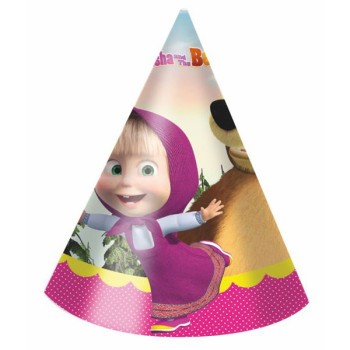 Cappellino party a cono Masha e Orso - Blister 6 pezzi