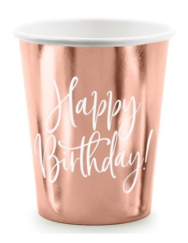 Bicchieri carta "Happy Birthday" Rosa Gold 260 ML. - Blister 6 pezzi
