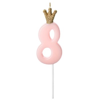 Candelina per torta numero con corona cm. 9,5 - Light Pink - Nr. 8