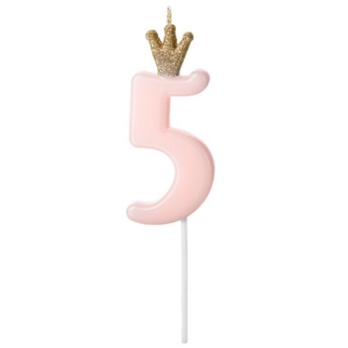 Candelina per torta numero con corona cm. 9,5 - Light Pink - Nr. 5