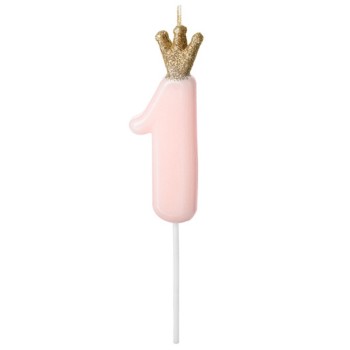Candelina per torta numero con corona cm. 9,5 - Light Pink - Nr. 1