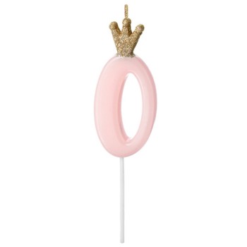 Candelina per torta numero con corona cm. 9,5 - Light Pink - Nr. 0