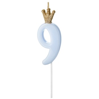 Candelina per torta numero con corona cm. 9,5 - Light Blue - Nr. 9