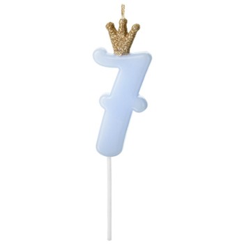 Candelina per torta numero con corona cm. 9,5 - Light Blue - Nr. 7