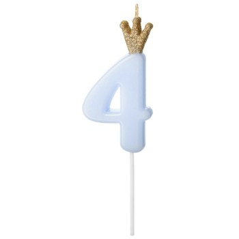 Candelina per torta numero con corona cm. 9,5 - Light Blue - Nr. 4