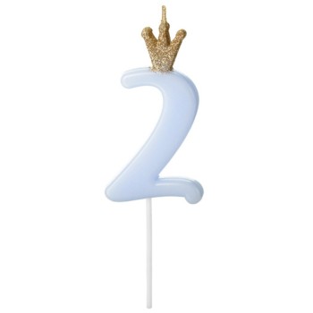 Candelina per torta numero con corona cm. 9,5 - Light Blue - Nr. 2