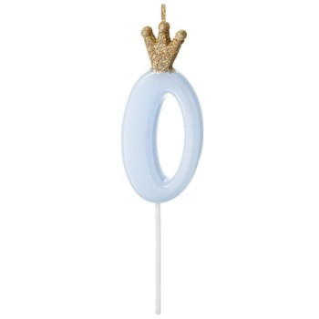 Candelina per torta numero con corona cm. 9,5 - Light Blue - Nr. 0