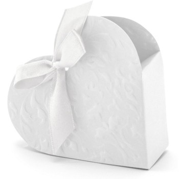 Scatolina Cuore Bianco Cm. 10x9x3 con fiocco raso - Blister 10 Pezzi