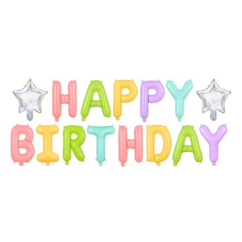 Palloncino mylar scritta "Happy Birthday" rainbox con stelle Cm. 395x35