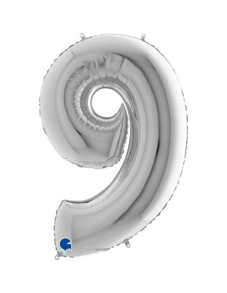 Palloncino mylar Super Shape numero Cm. 100 - Grabo - 
Silver - N. 9