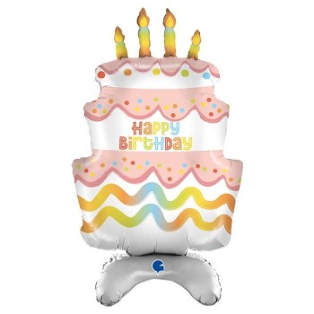 Palloncino mylar Standups - Torta Happy Birthday Cm. 97