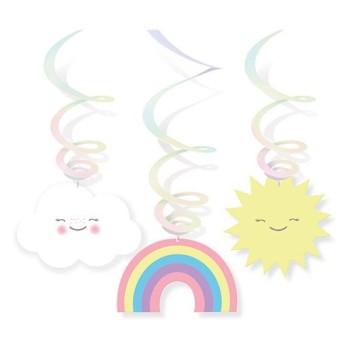 Festone pendente Arcobaleno e Nuvole Cm. 80 - Blister 6 pezzi