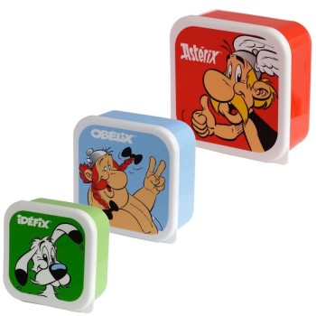 Set 3 contenitori per alimenti Cm. 11,5x11,5x5,5 a scalare - Asterix Obelix Idefix