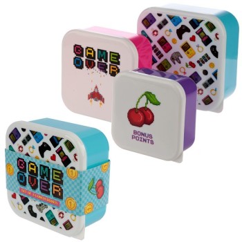 Set 3 contenitori per alimenti Cm. 11,5x11,5x5,5 a scalare - Game Over