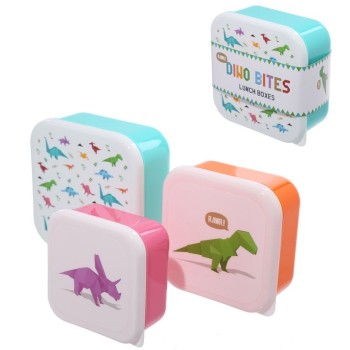 Set 3 contenitori per alimenti Cm. 11,5x11,5x5,5 a scalare - Dinosauri