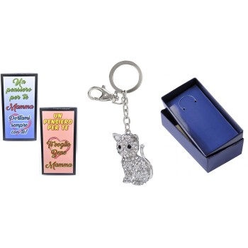 Portachiavi Gattino con strass - Mamma - Scritte assortite
